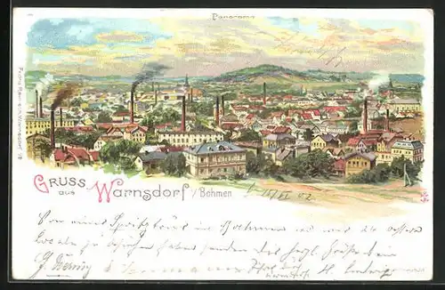 Lithographie Warnsdorf / Varnsdorf, Gesamtansicht