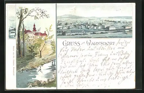 Lithographie Warnsdorf / Varnsdorf, Panorama