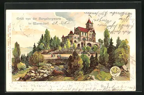 Lithographie Warnsdorf / Varnsdorf, Burgbergwarte mit Restaurant