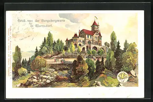 Lithographie Warnsdorf / Varnsdorf, Blick zur Burgsbergwarte