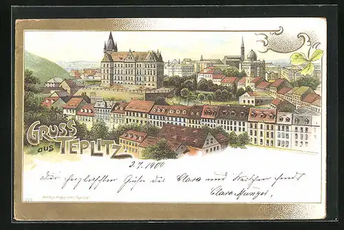 Lithographie Teplitz Schönau / Teplice, Panorama