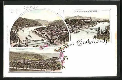 Lithographie Tetschen-Bodenbach / Decin, Panorama m. Obergrund vom Rothberg