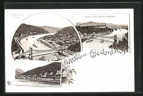 Lithographie Tetschen-Bodenbach / Decin, Panorama m. Obergrund vom Rothberg