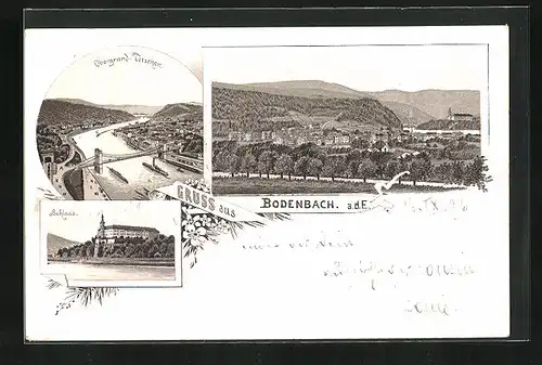 Lithographie Tetschen-Bodenbach / Decin, Panorama m. Obergrund