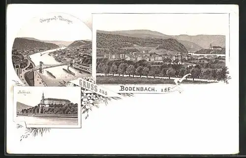 Lithographie Tetschen-Bodenbach / Decin, Panorama, Schloss und Obergrund