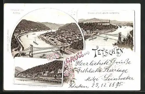 Vorläufer-Lithographie Tetschen-Bodenbach / Decin, 1895, Panorama