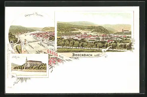 Lithographie Tetschen-Bodenbach / Decin, Panorama & Schloss