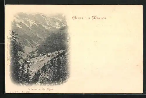 AK Mürren, Panorama mit Alpen