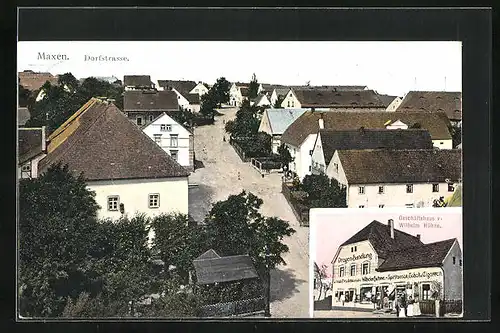 AK Maxen, Dorfstrasse aus der Vogelschau, Geschäftshaus v. Wilhelm Hühne