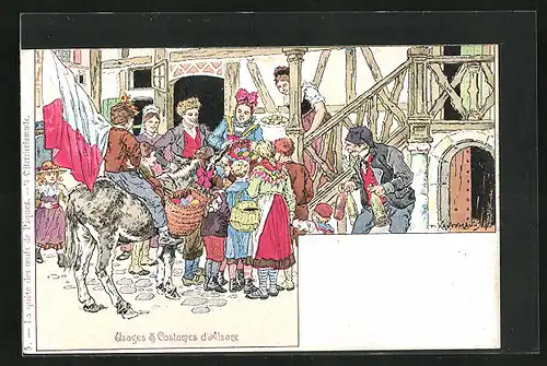 Künstler-AK sign. P. Kauffmann: Usages & Costumes d'Alsace, Anwohner in elsass-lothringischer Tracht