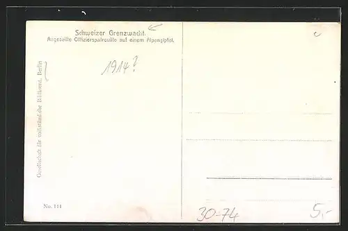 AK Schweizer Grenzwacht, angeseilte Offizierspatrouille auf einem Alpengipfel