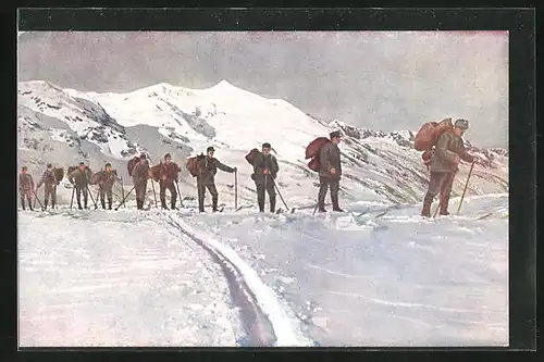 AK Schweizer Proviantkolonne im schneebedeckten Hochgebirge