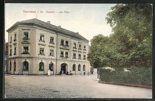 AK Herrnhut i. Sa., Gasthof am Platz