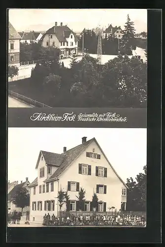 AK Kirchheim-Teck, Saiserplatz mit Teck, Traubsche Kleinkinderschule