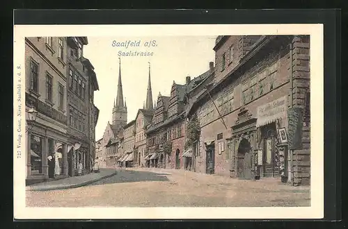 AK Saalfeld a. S., Saalstrasse mit Geschäften