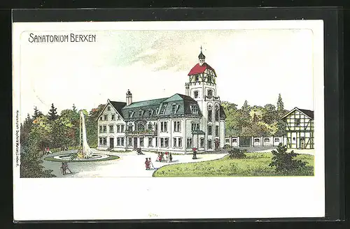 Künstler-AK Berxen, Sanatorium mit Fontäne