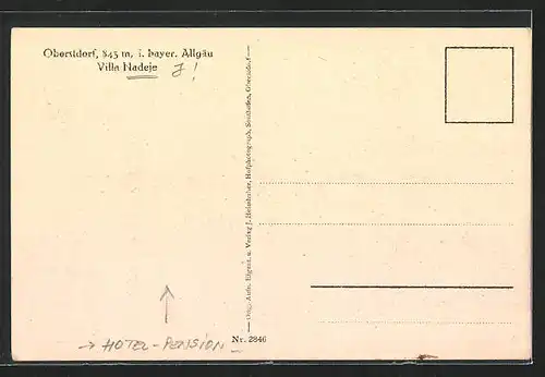 AK Oberstdorf i. bayer. Allgäu, Hotel-Pension Villa Nadeje