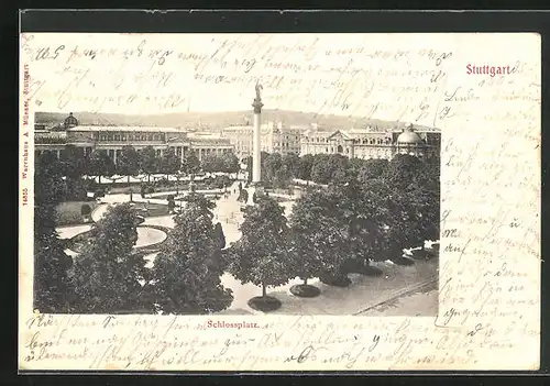 AK Stuttgart, Schlosspaltz mit Denkmal