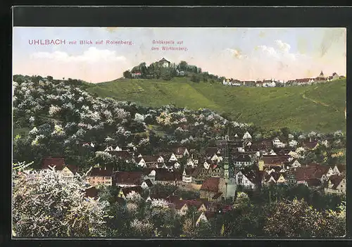 AK Uhlbach, Teilansicht mit Blick auf Rotenberg, Im Hintergrund Grabkapelle auf dem Württemberg