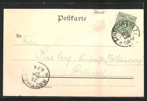 Präge-Künstler-AK Stuttgart, Stuttgarte, Rosen und Vergissmeinnicht