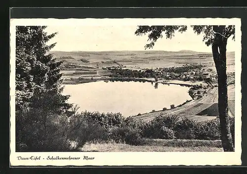 AK Daun /Eifel, Schalkenmehrener Maar mit Dorf