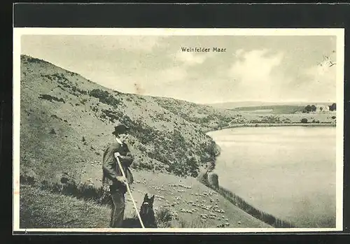 AK Daun, Spaziergänger mit Hund am Weinfelder Maar