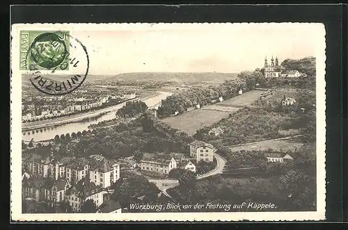 AK Würzburg, Blick von der Festung auf Käppele