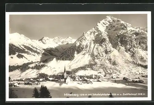 AK Mittelberg, Totalansicht mit Schafalpköpfen und Zwölferkopf