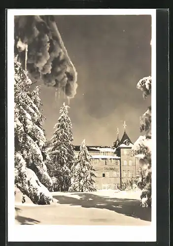 AK Oberhof i. Thür., Bergmannsheim Glückauf im Schnee