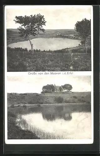 AK Weinfelder Maar, Panorama, Uferpartie mit Kriche