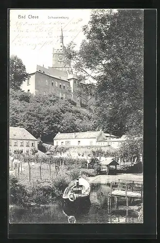 AK Bad Cleve, Schwanenburg mit Boot