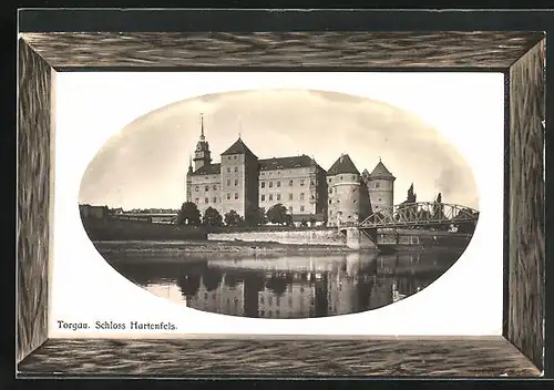 Präge-AK Torgau, Schloss Hartenfels im Passepartoutrahmen