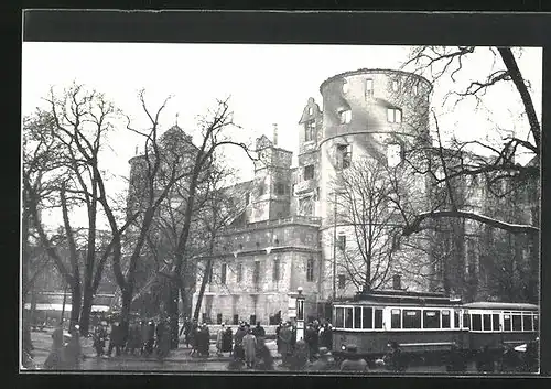 AK Stuttgart, Brand des Alten Schlosses mit Schaulustigen 1931