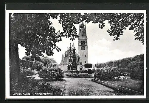 AK Erkner, Kirche und Kriegerdenkmal