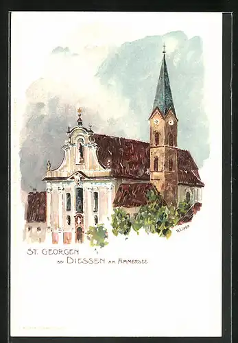 Lithographie Diessen / Ammersee, St. Georgen
