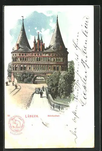 Lithographie Lübeck, Strasse durch das Holstenthor