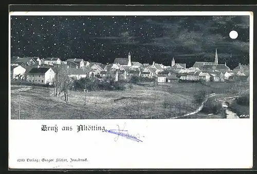 AK Altötting, Ortsansicht bei sternklarem Nachthimmel