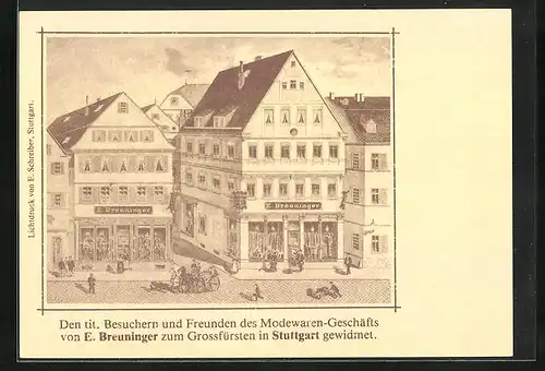 AK Stuttgart, Modewaren-Geschäft von E. Breuninger, Strassenecke