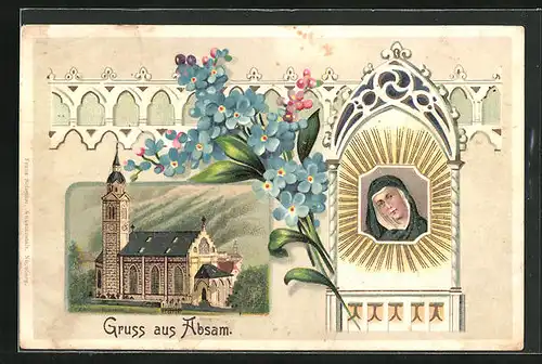 Präge-AK Absam, Kirche und Maria