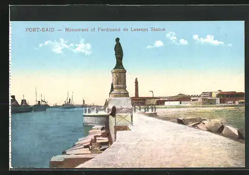 AK Port Said, Monument of Ferdinand de Lesseps Statue
