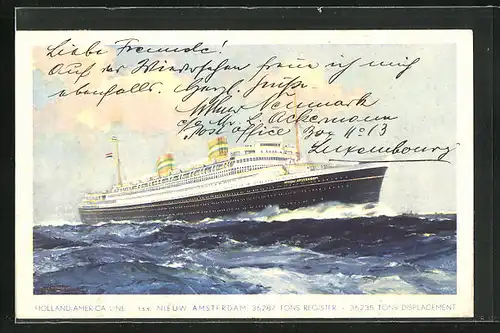 AK Passagierschiff T. S. S. Nieuw Amsterdam auf hoher See