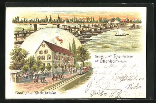 Lithographie Ottenheim, Gasthof zur Rheinbrücke