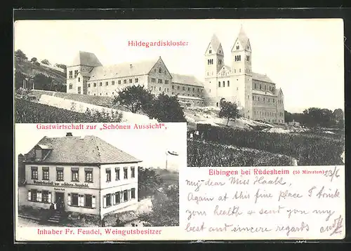 AK Eibingen bei Rüdesheim, Gastwirtschaft zur Schönen Aussicht, Hildegardiskloster