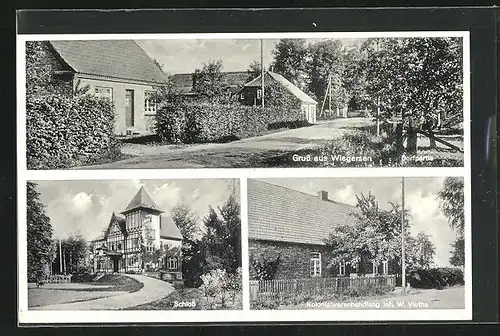 AK Wiegersen, Kolonialwarenhandlung von W. Vieths, Schloss, Dorfpartie