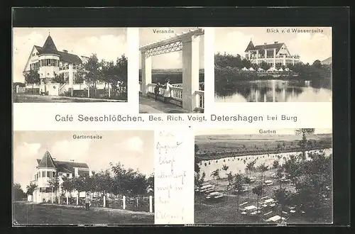 AK Detershagen bei Burg, Café Seeschlösschen, Garten, Veranda