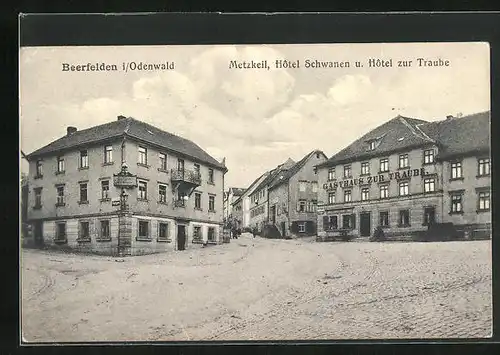 AK Beerfelden, Hotel Schwanen und Hotel zur Traube, Metzkeil