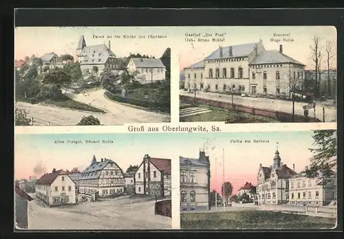 AK Oberlungwitz, Gasthof Zur Post, Altes Postamt, Brauerei Hugo Nobis