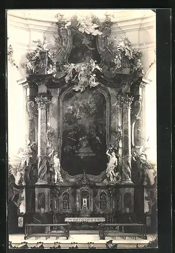 Foto-AK Ottobeuren, Verzierter Altar im Kloster