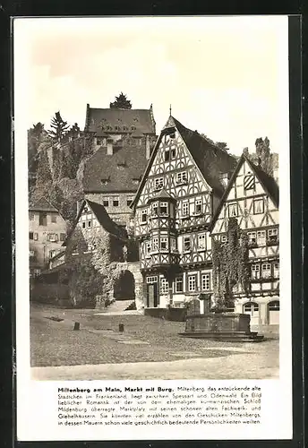 AK Miltenberg am Main, Markt mit Burg und Brunnen