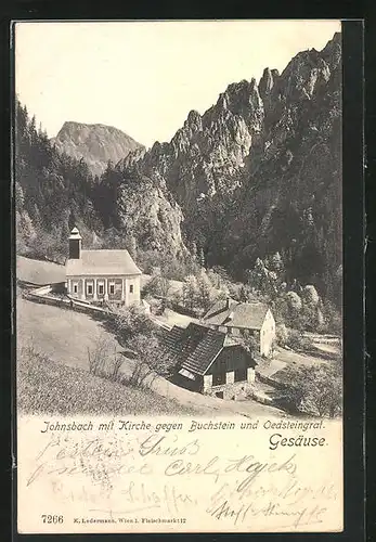 AK Johnsbach, Kirche mit Buchstein und Oedsteingrat, Gesäuse